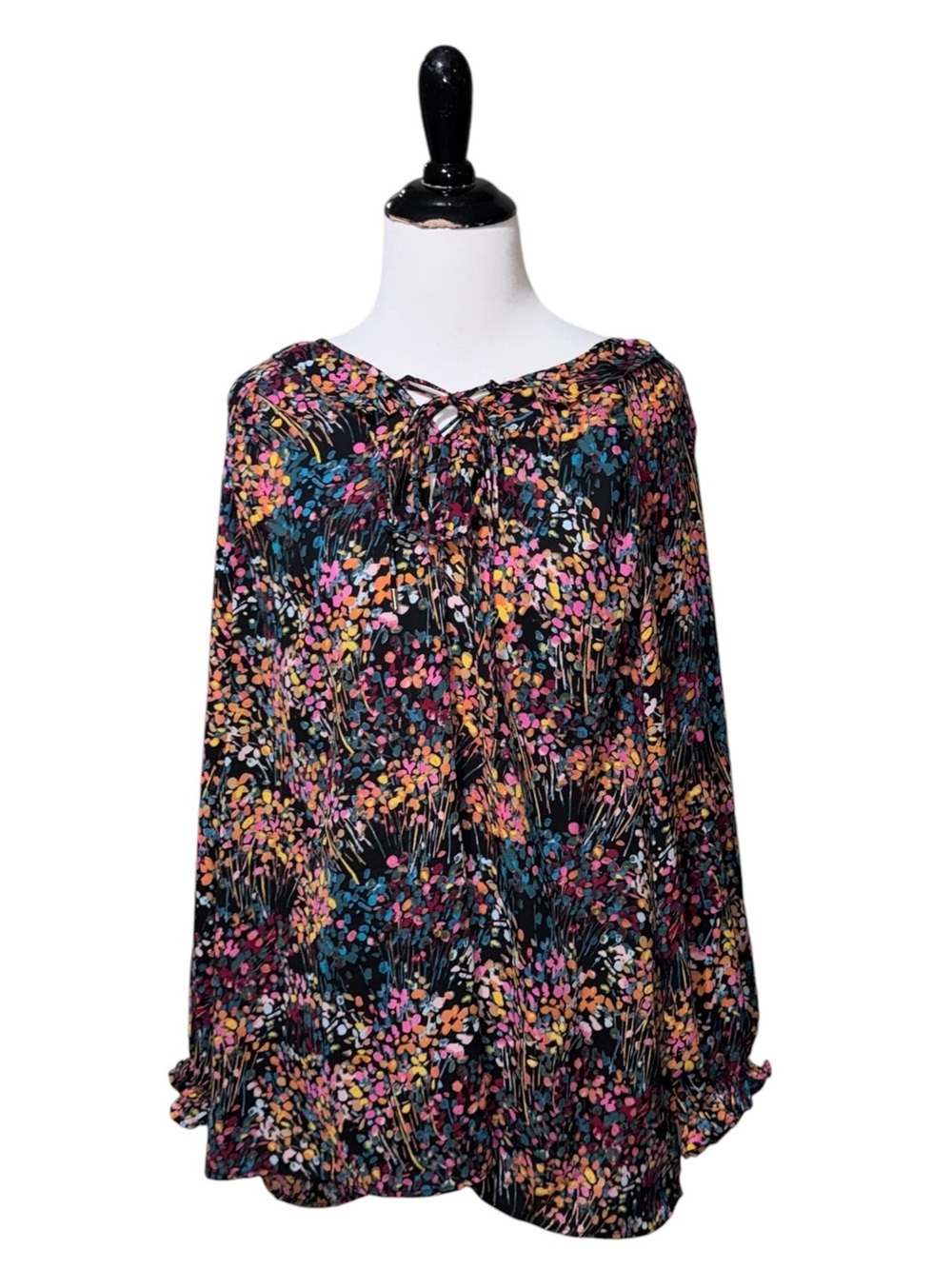 The Pioneer Woman Women's L Large Blouse Top Floral Multicolor Chiffon Ruffles